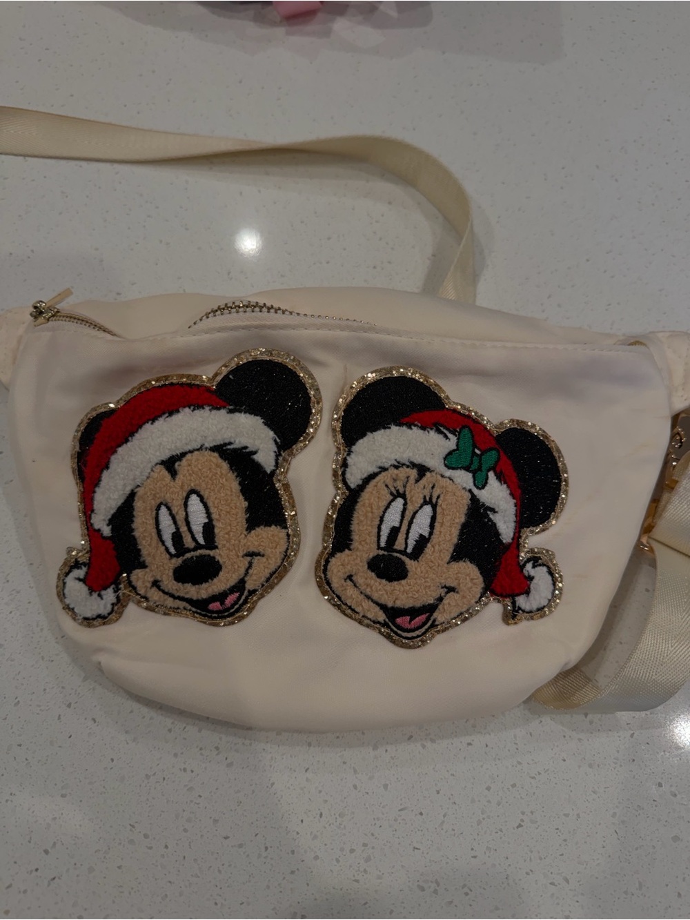 Cream Minnie & Mickey Holiday Patch Crossbody Bag